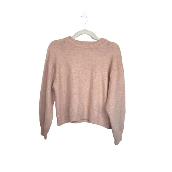 H&M Knit Crew Neck Wool Blend Pullover Sweater in Light Pink Melange Size M - Picture 4 of 9